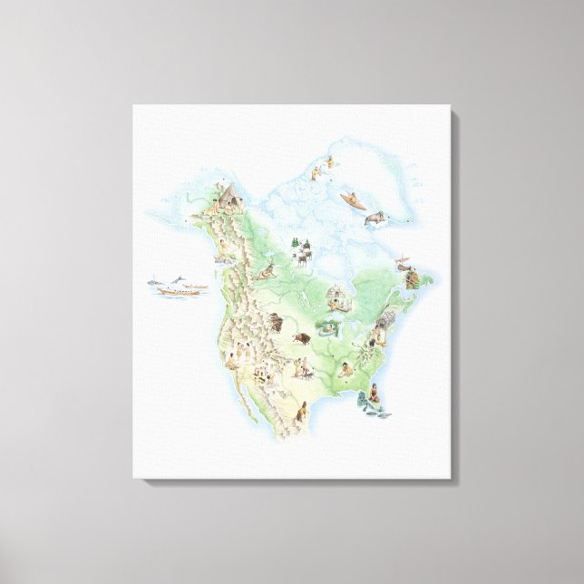 Lienzo Mapa ilustrado de América del Norte (Anverso)