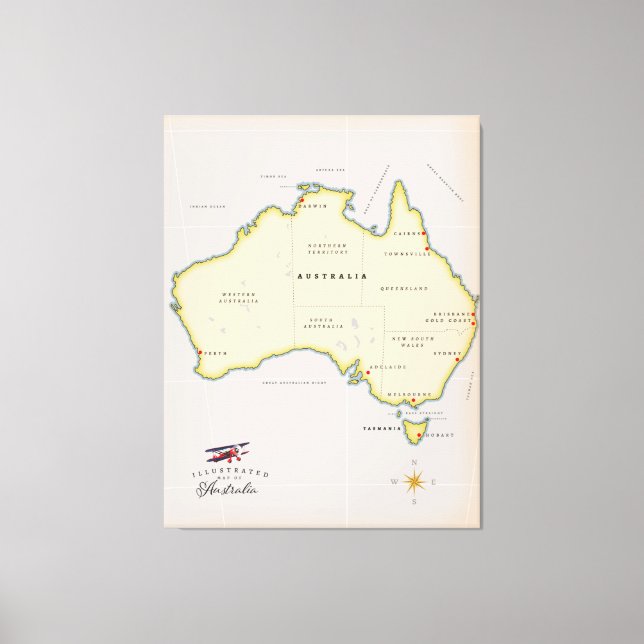 Lienzo Mapa ilustrado de Australia (Anverso)