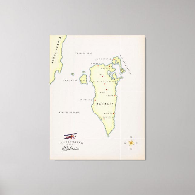 Lienzo Mapa Ilustrado de Baréin (Anverso)