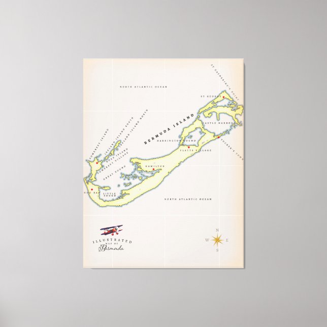 Lienzo Mapa ilustrado de Bermudas (Anverso)