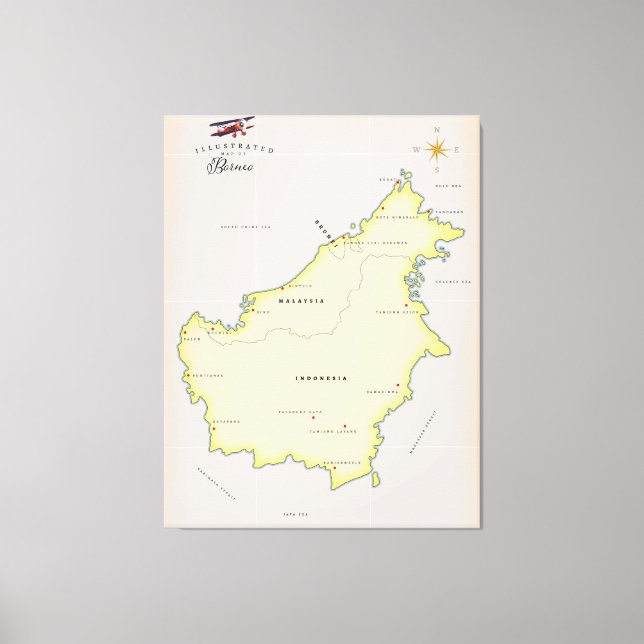 Lienzo Mapa ilustrado de Borneo (Anverso)