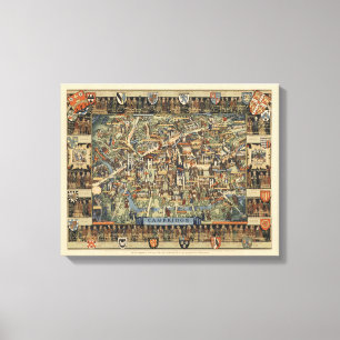Lienzo Mapa ilustrado de Cambridge, Inglaterra