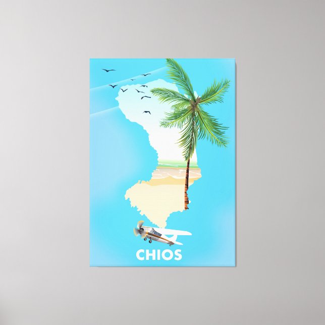 Lienzo Mapa ilustrado de Chios Grecia. (Anverso)