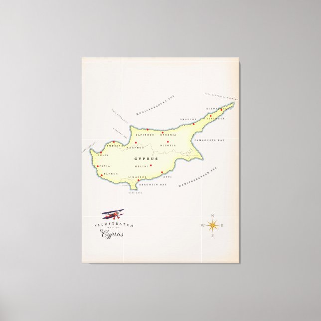 Lienzo Mapa ilustrado de Chipre. (Anverso)