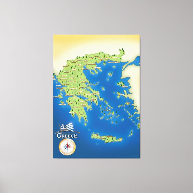 Lienzo Mapa Ilustrado De Grecia. (Anverso)