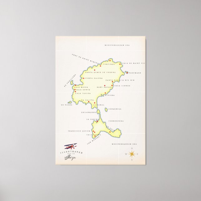 Lienzo Mapa ilustrado de Ibiza (Anverso)