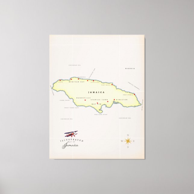 Lienzo Mapa ilustrado de Jamaica. (Anverso)
