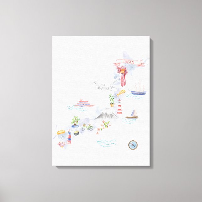 Lienzo Mapa Ilustrado de Japón (Anverso)