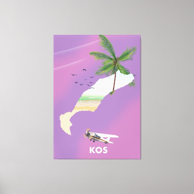 Lienzo Mapa ilustrado de Kos Grecia. (Anverso)