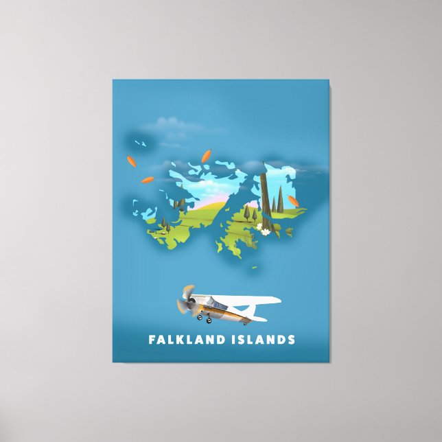 Lienzo Mapa ilustrado de las islas Malvinas (Anverso)
