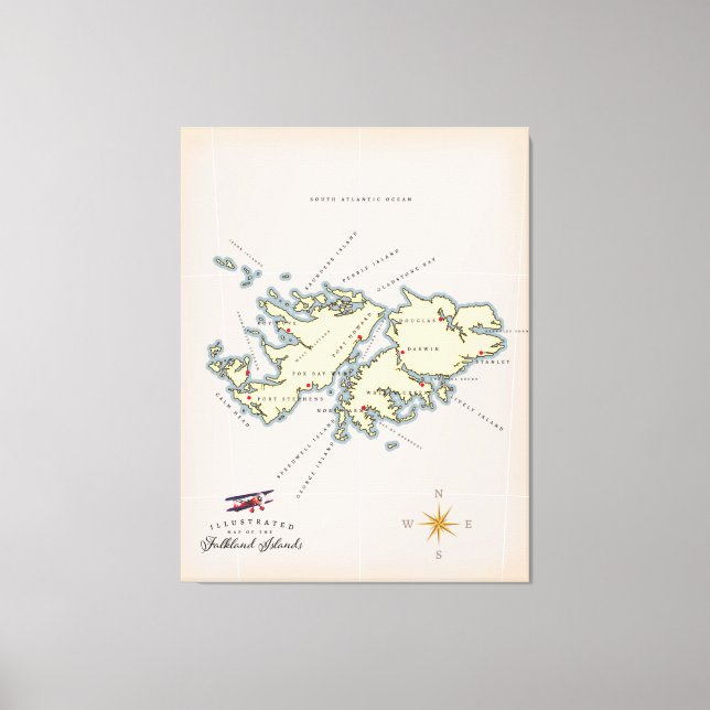 Lienzo Mapa ilustrado de las Islas Malvinas. (Anverso)