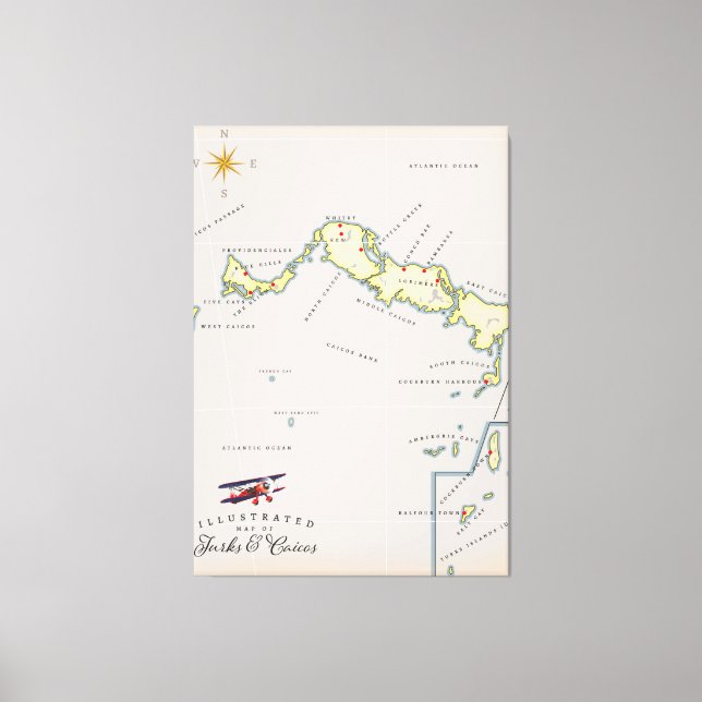 Lienzo Mapa ilustrado de las Islas Turcas y Caicos (Anverso)