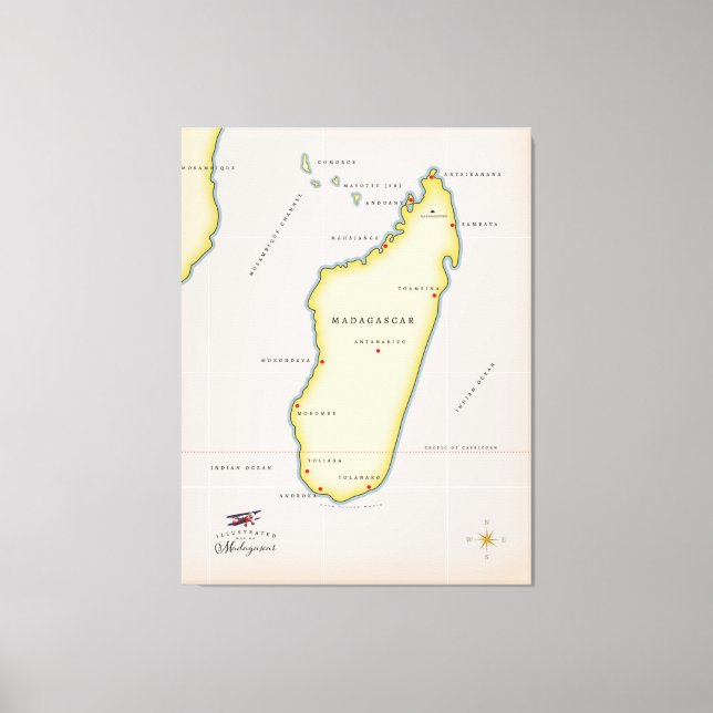 Lienzo Mapa ilustrado de Madagascar (Anverso)