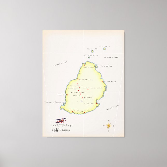 Lienzo Mapa ilustrado de Mauricio (Anverso)