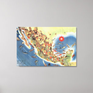 Lienzo Mapa ilustrado de México de Miguel Gómez Medina