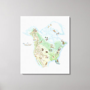 Lienzo Mapa ilustrado de Norteamérica