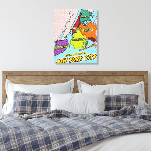 Lienzo Mapa ilustrado de Nueva York en estilo Pop Art (Insitu(Dormitorio))