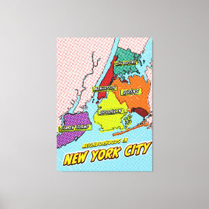 Lienzo Mapa ilustrado de Nueva York en estilo Pop Art