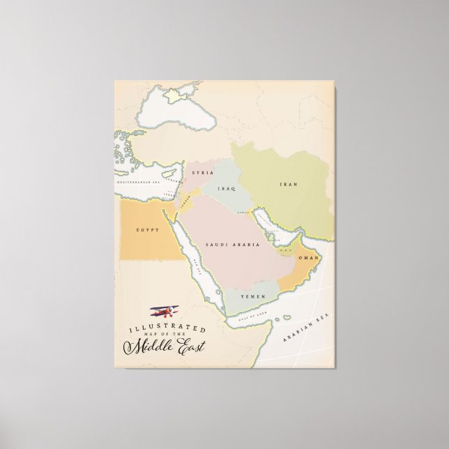 Lienzo Mapa ilustrado de Oriente Medio. (Anverso)