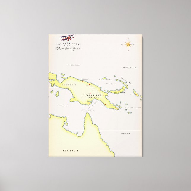 Lienzo Mapa ilustrado de Papúa Nueva Guinea (Anverso)