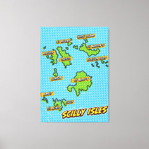 Lienzo Mapa ilustrado de Pop Art de las Islas Scilly