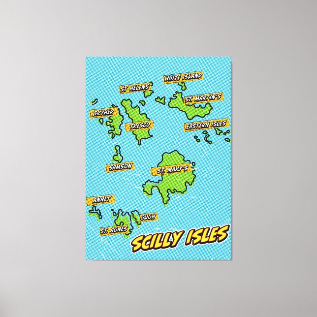 Lienzo Mapa ilustrado de Pop Art de las Islas Scilly (Anverso)