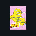 Lienzo Mapa ilustrado de Pop Art en Irak<br><div class="desc">Este mapa visualmente impactante de Irak es una fusión de geografía y arte pop. Colores audaces,  imágenes icónicas y tipografía lúdica se unen para crear una pieza única y cautivadora.</div>