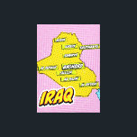 Lienzo Mapa ilustrado de Pop Art en Irak<br><div class="desc">Este mapa visualmente impactante de Irak es una fusión de geografía y arte pop. Colores audaces,  imágenes icónicas y tipografía lúdica se unen para crear una pieza única y cautivadora.</div>