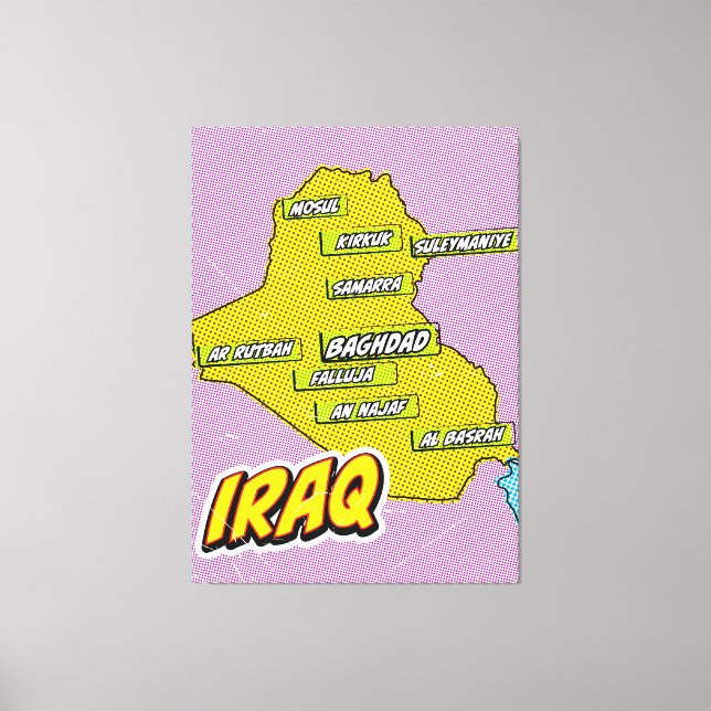 Lienzo Mapa ilustrado de Pop Art en Irak (Anverso)