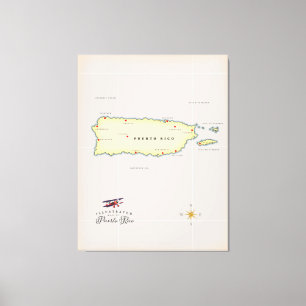 Lienzo Mapa ilustrado de Puerto Rico.