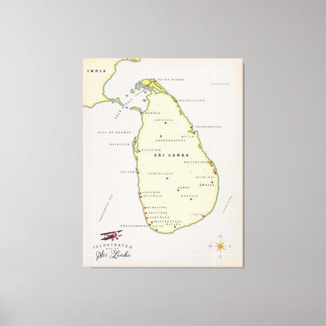 Lienzo Mapa ilustrado de Sri Lanka (Anverso)