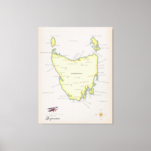Lienzo Mapa ilustrado de Tasmania. (Anverso)