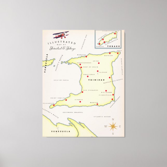 Lienzo Mapa ilustrado de Trinidad y Tobago (Anverso)