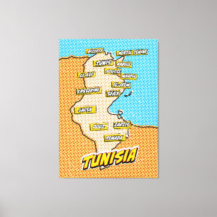 Lienzo Mapa ilustrado de Túnez de Pop Art