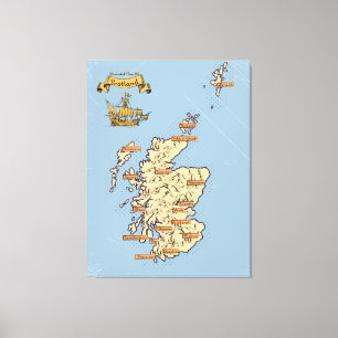 Lienzo Mapa ilustrado de viajes de Escocia