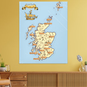 Lienzo Mapa ilustrado de viajes de Escocia