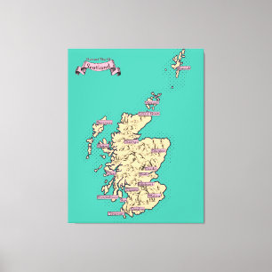 Lienzo Mapa ilustrado de viajes de Escocia (versión Verde