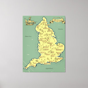 Lienzo Mapa ilustrado de viajes de Inglaterra