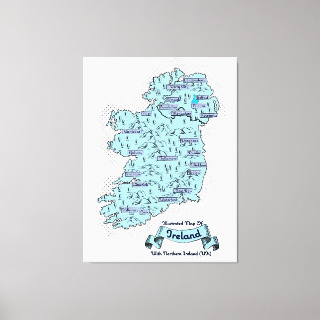 Lienzo Mapa ilustrado de viajes de Irlanda (Anverso)