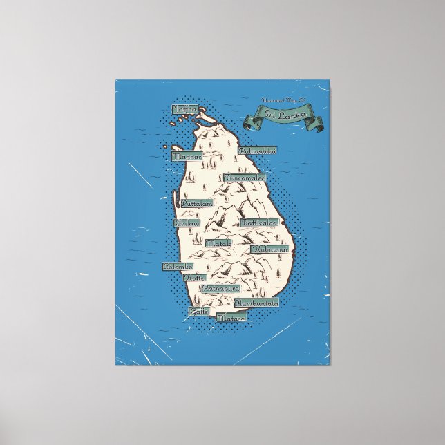 Lienzo Mapa ilustrado de viajes de Sri Lanka (Anverso)