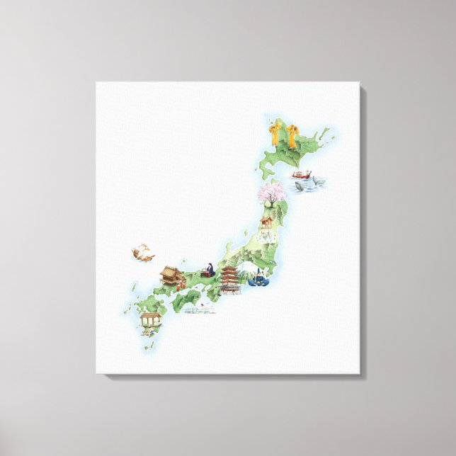 Lienzo Mapa ilustrado del antiguo Japón (Anverso)