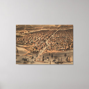 Lienzo Mapa ilustrado del vintage de Chicago (1871) (2)