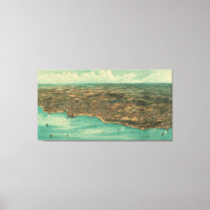 Lienzo Mapa ilustrado del vintage de Plymouth MA (1910)