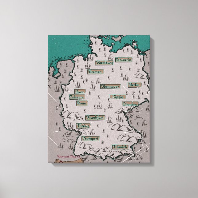 Lienzo Mapa ilustrado vintage de Alemania (Anverso)