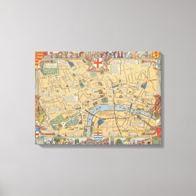 Lienzo Mapa infantil de Londres, Inglaterra 2 (Anverso)
