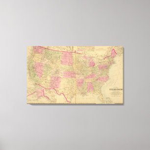 Lienzo Mapa litografiado a mano de Estados Unidos