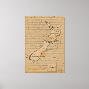 Lienzo Mapa meteorológico antiguo de Nueva Zelanda