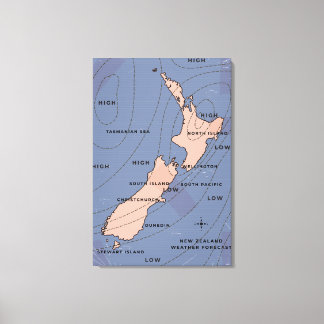 Lienzo mapa meteorológico antiguo de Nueva Zelanda