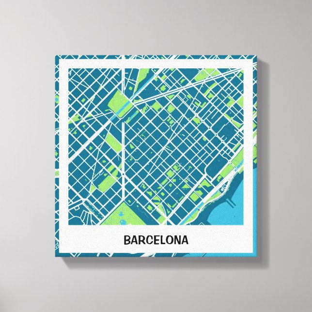Lienzo mapa minimalista Barcelona - Azul-Verde (Anverso)