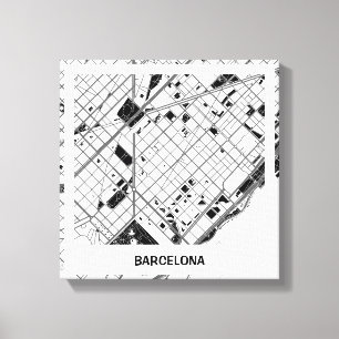 Lienzo mapa minimalista Barcelona - Blanco-Negro